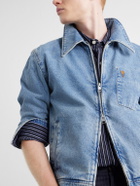 AMI PARIS - Logo-Embroidered Washed-Denim Jacket - Blue