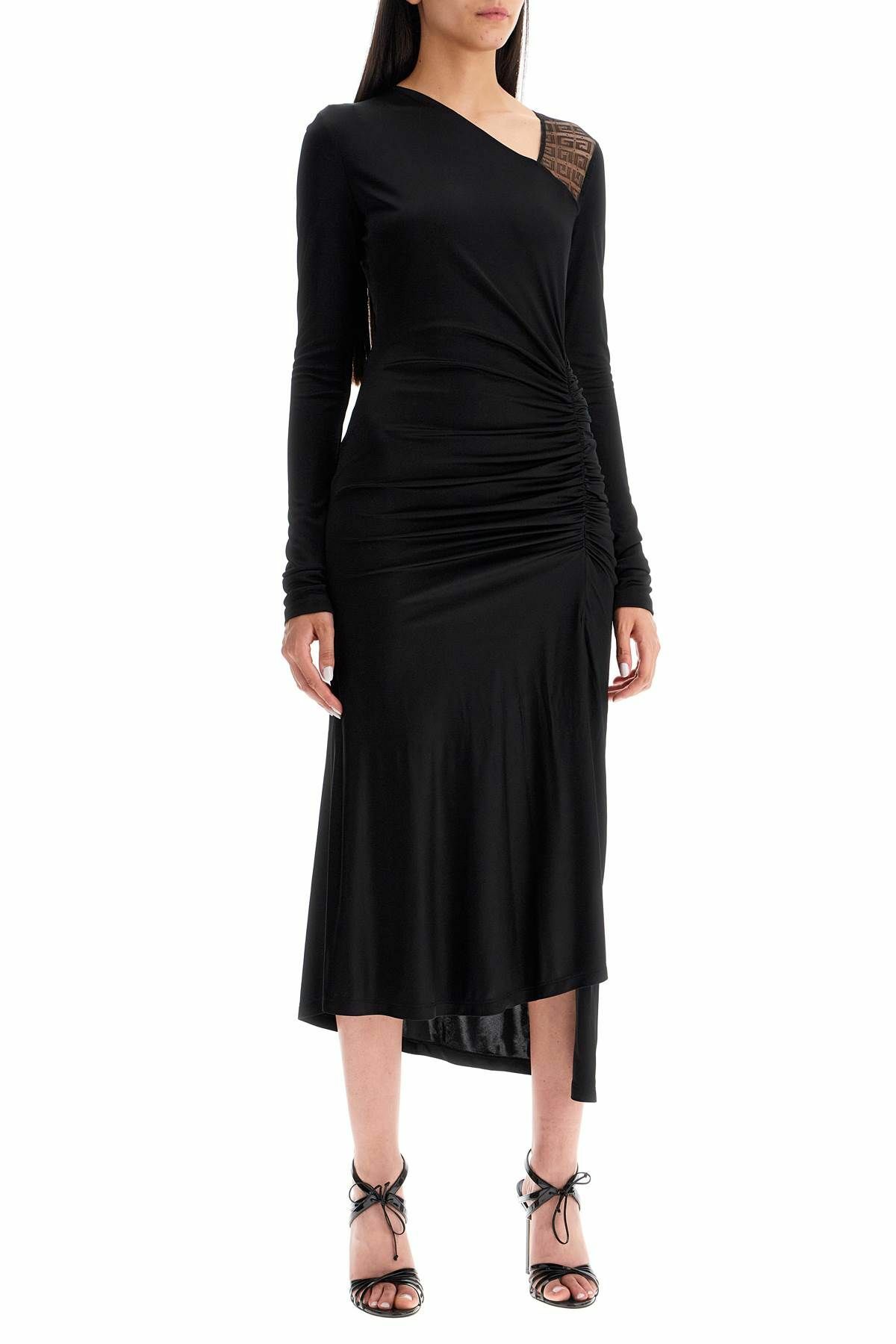 one shoulder dress black and white Black/White Contrast Asymmetric Mini broken_inventory Size:16-36-37 Long Sleeve Pleated Midi