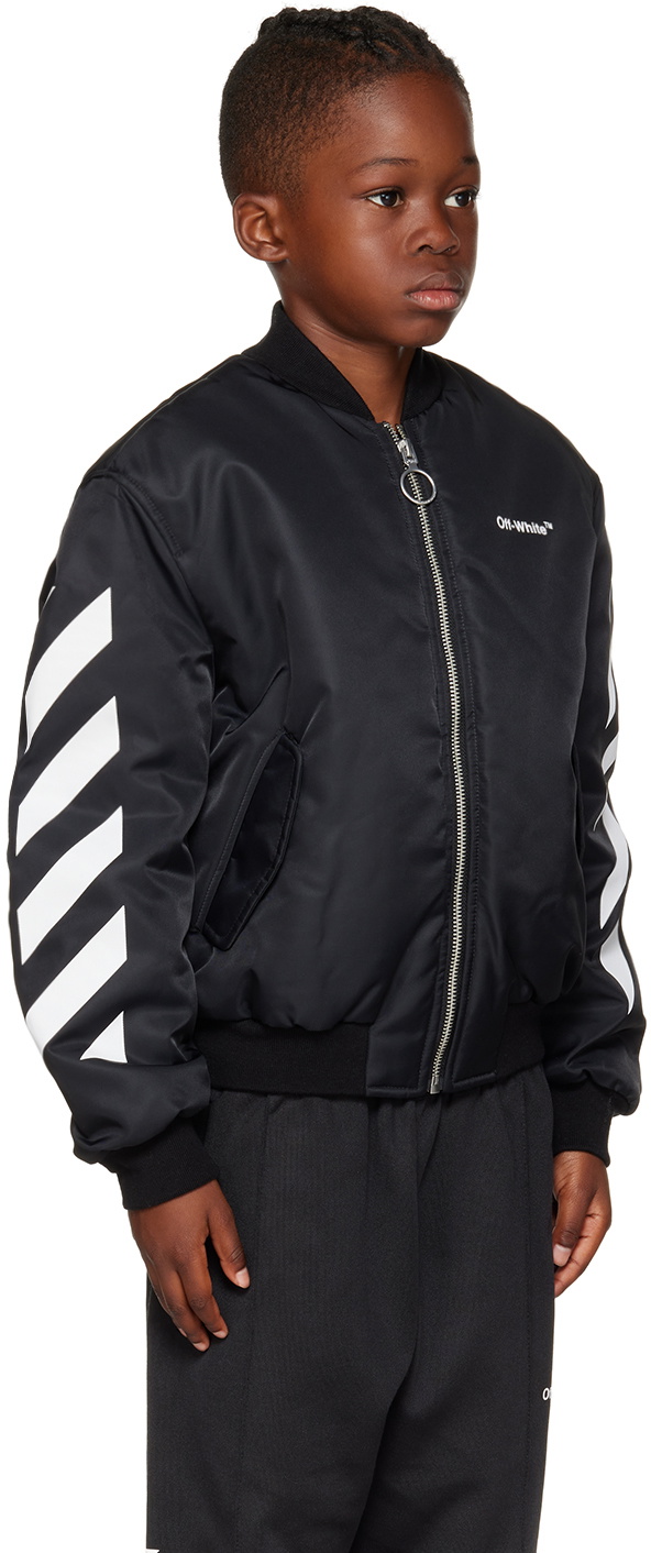 Off-White Kids Black Helvetica Diag Bomber Jacket Off-White