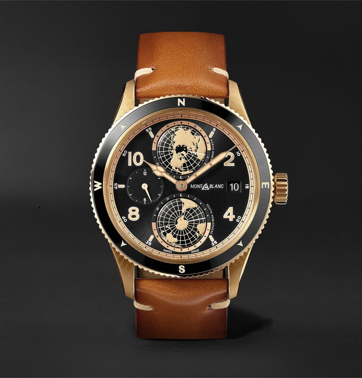 Photo: Montblanc - 1858 Geosphere Limited Edition Automatic 42mm Bronze, Ceramic and Leather Watch, Ref. No. 119347 - Brown