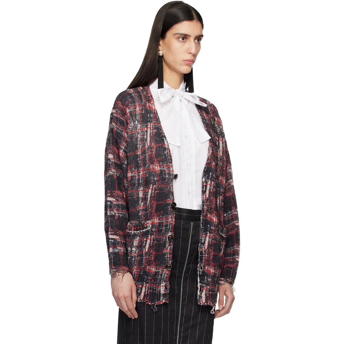 R13 Black & Red Printed Oversized Cardigan