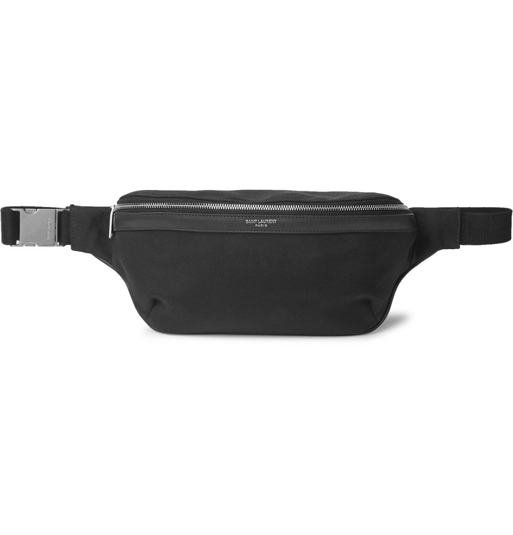 Photo: SAINT LAURENT - Leather-Trimmed Canvas Belt Bag - Black