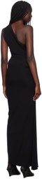 Atlein Black One Shoulder Ruched Maxi dress