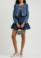 Self-portrait Bow-print Embellished Denim Cropped Jacket