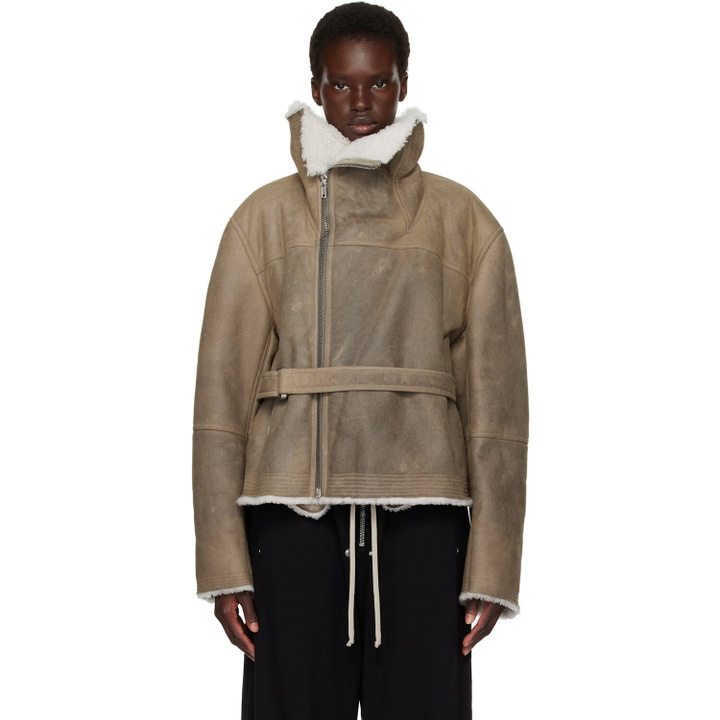 Photo: Rick Owens Gray Tower Shearling Cropped Flight Jacket