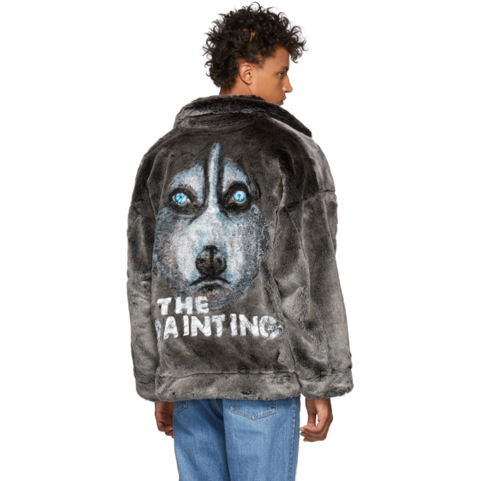 Doublet Grey Hand-Painted Faux-Fur Husky Jacket