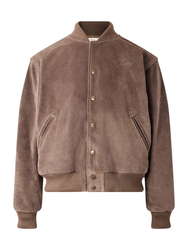 Photo: Cherry Los Angeles - Logo-Debossed Suede Bomber Jacket - Brown