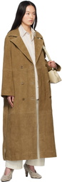 Róhe Khaki Belted Wrap Suede Coat