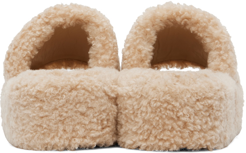 Balenciaga Beige Furry Platform Slides Balenciaga
