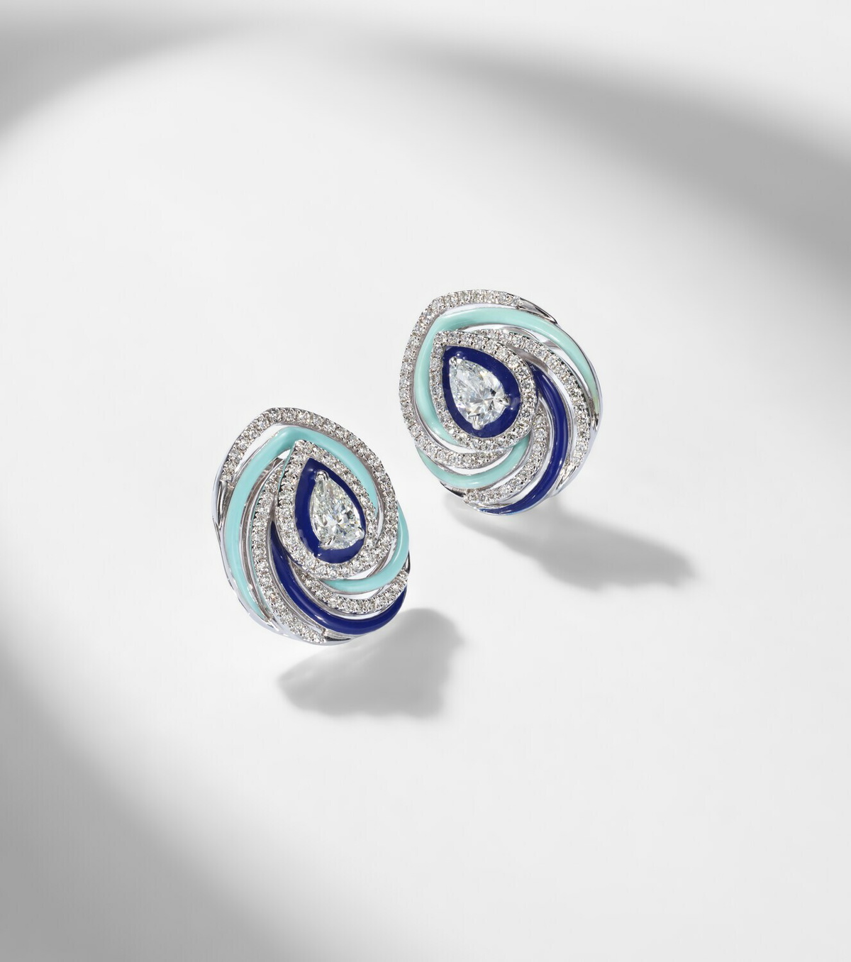 Kamyen Twister 18kt white gold and enamel earrings with diamonds