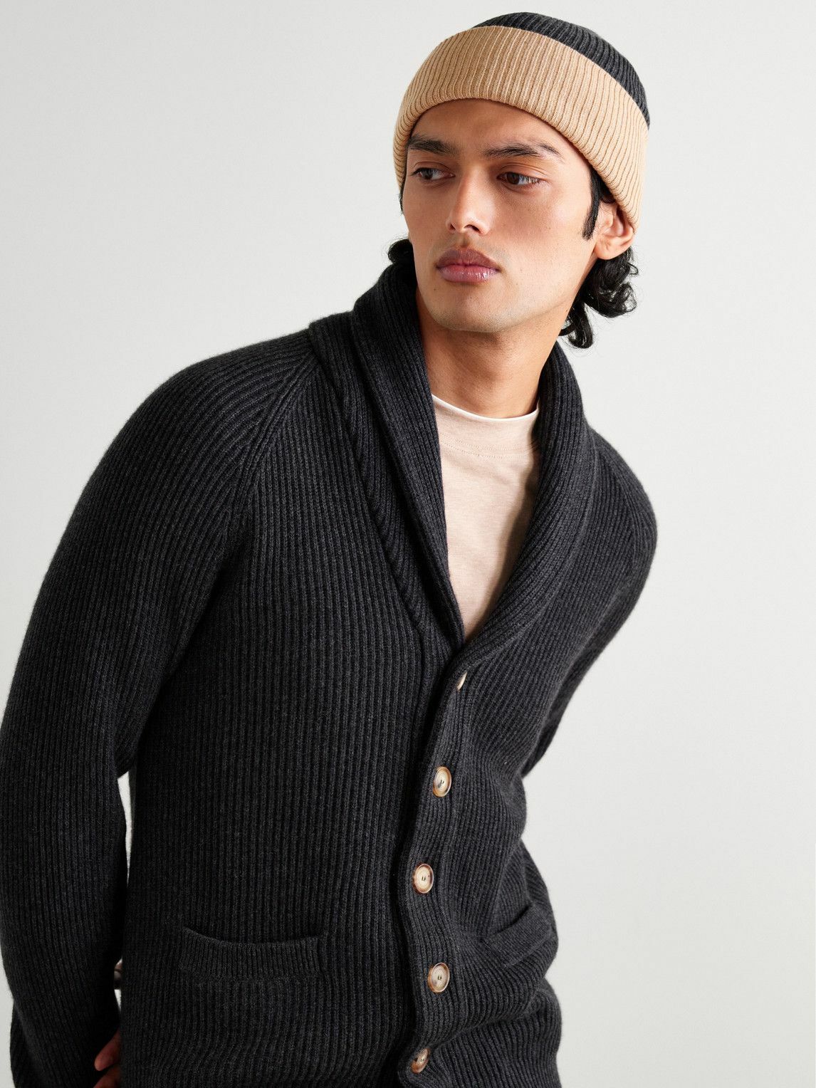 Brunello Cucinelli - Two-Tone Ribbed Cashmere Beanie - Gray