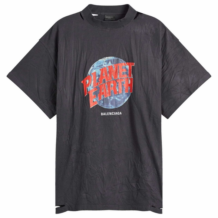 Photo: Balenciaga Men's Planet Earth Oversized T-Shirt in Washed Black