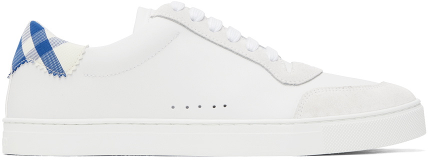 Burberry White & Blue Checked Sneakers Burberry