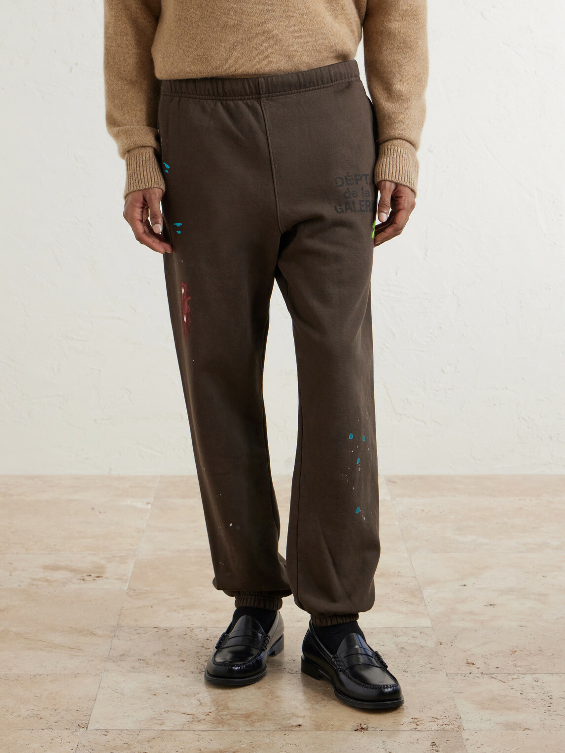 Gallery Dept. - Logo-Print Paint-Splattered Cotton-Jersey Sweatpants - Brown