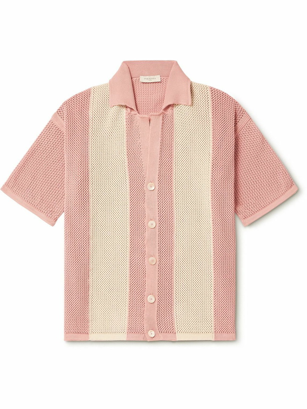 Photo: Piacenza Cashmere - Striped Crochet-Knit Cotton Shirt - Pink