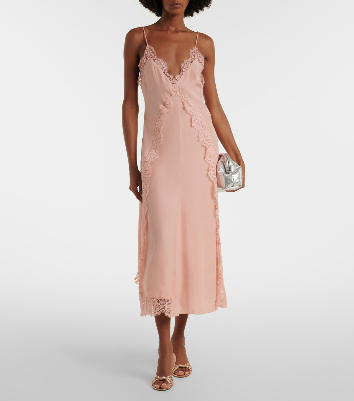 Stella McCartney Lace-trimmed silk midi dress