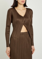 Pleats Please Issey Miyake Pleated Woven Cardigan Brown