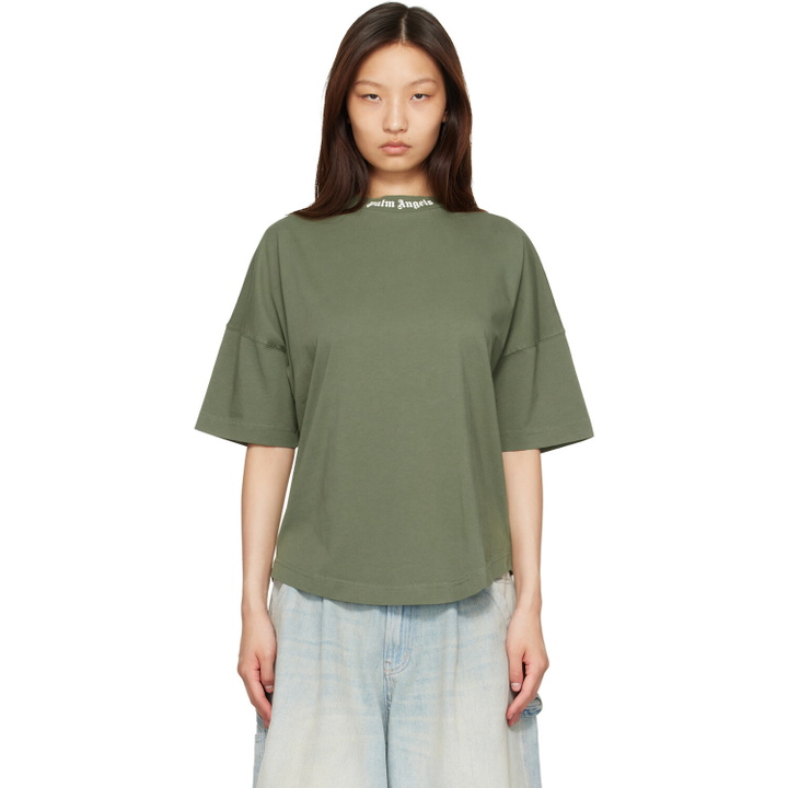 Photo: Palm Angels Khaki Classic Logo Over T-shirt