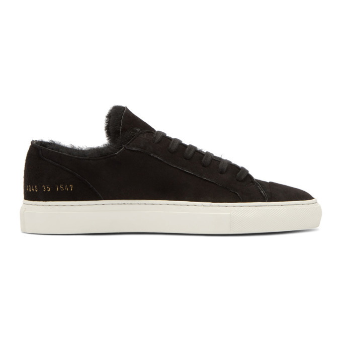 Photo: Woman by Common Projects Black Shearling Tournament Low Sneakers