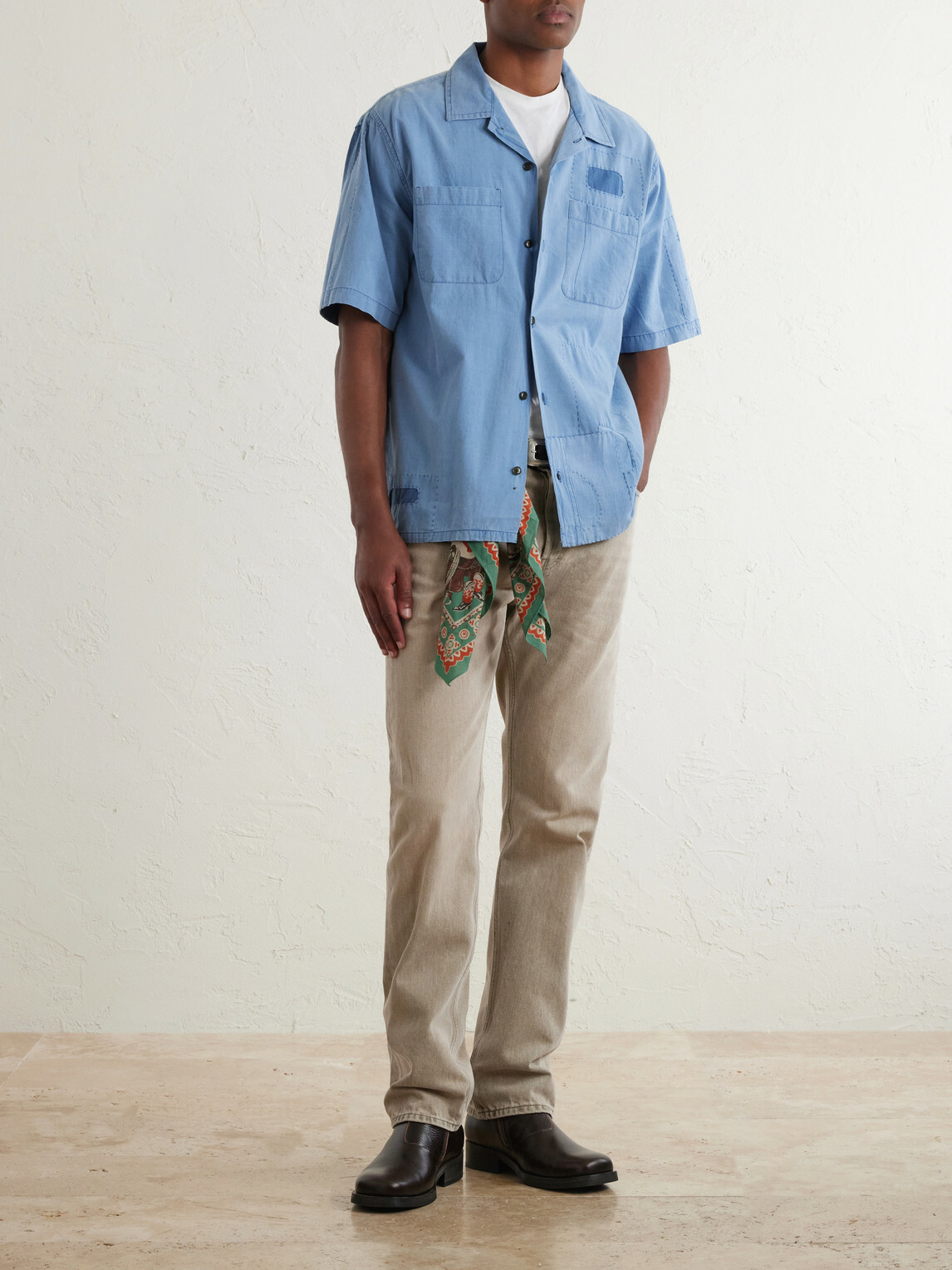 Corridor - Patchwork Cotton Shirt - Blue