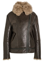 Acne Studios Leather Shearling Jacket Dark Grey