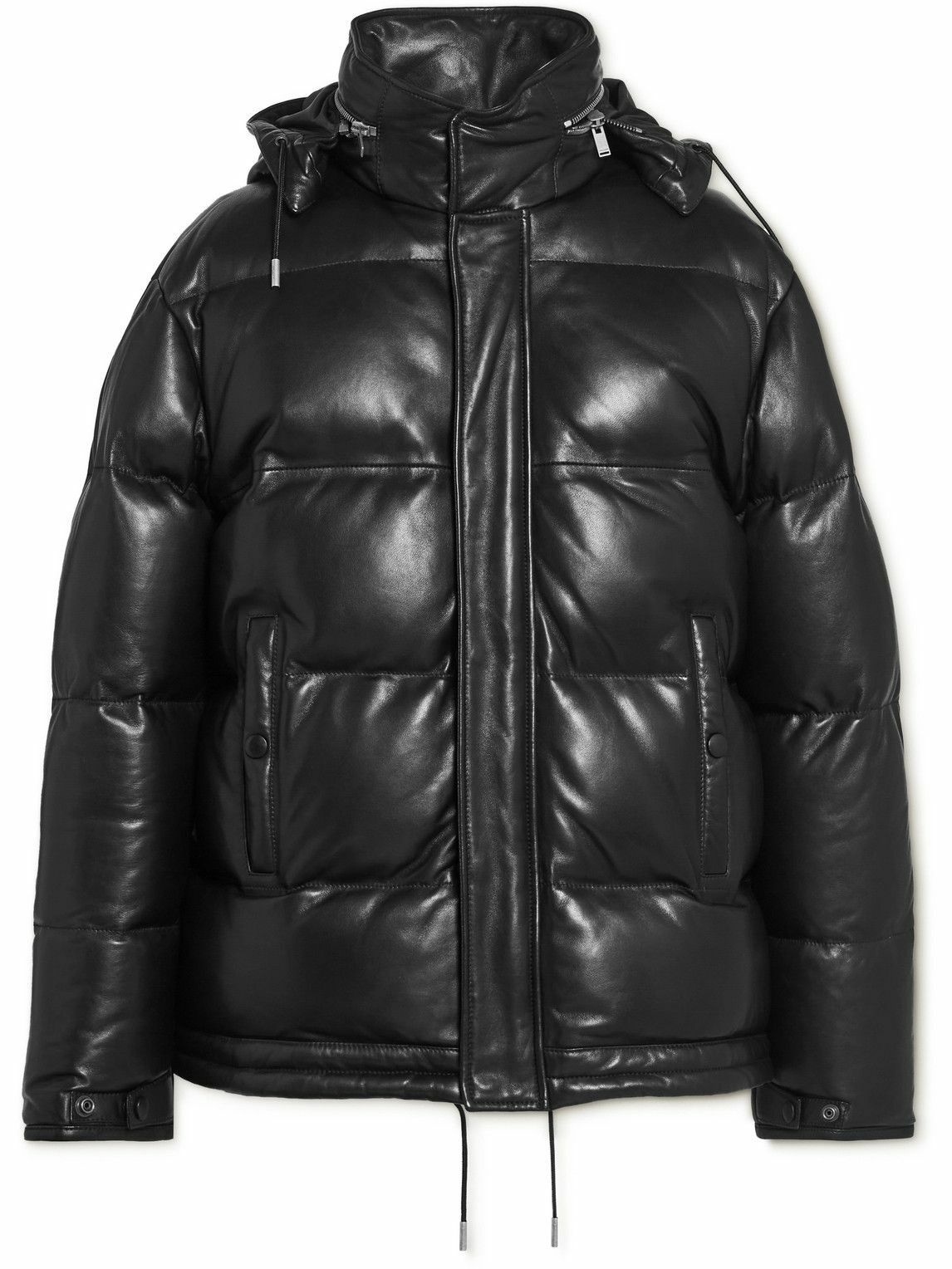 Photo: SAINT LAURENT - Quilted Leather Hooded Down Jacket - Black