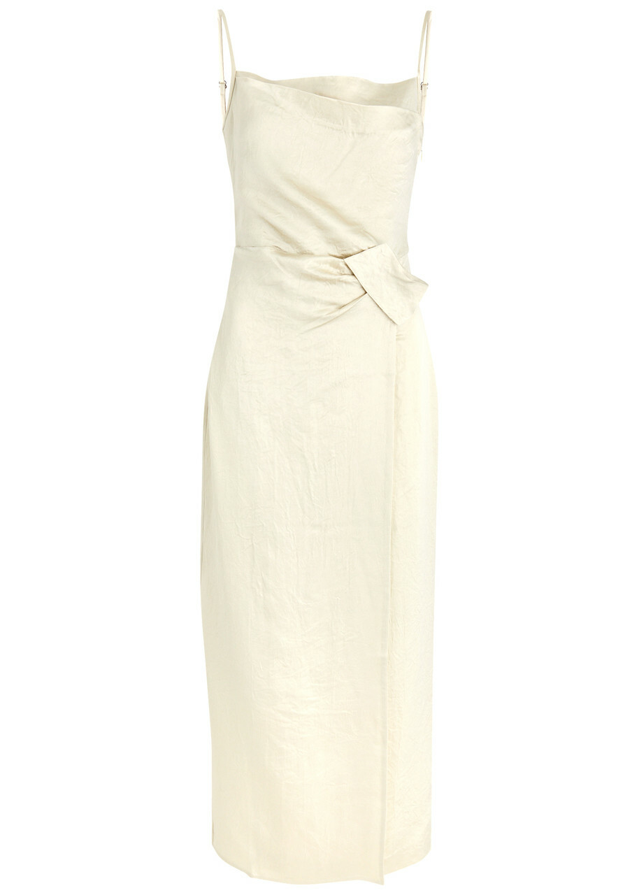 Nanushka Briar Crinkled Satin Midi Slip Dress Ecru