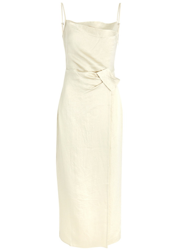 Photo: Nanushka Briar Crinkled Satin Midi Slip Dress Ecru