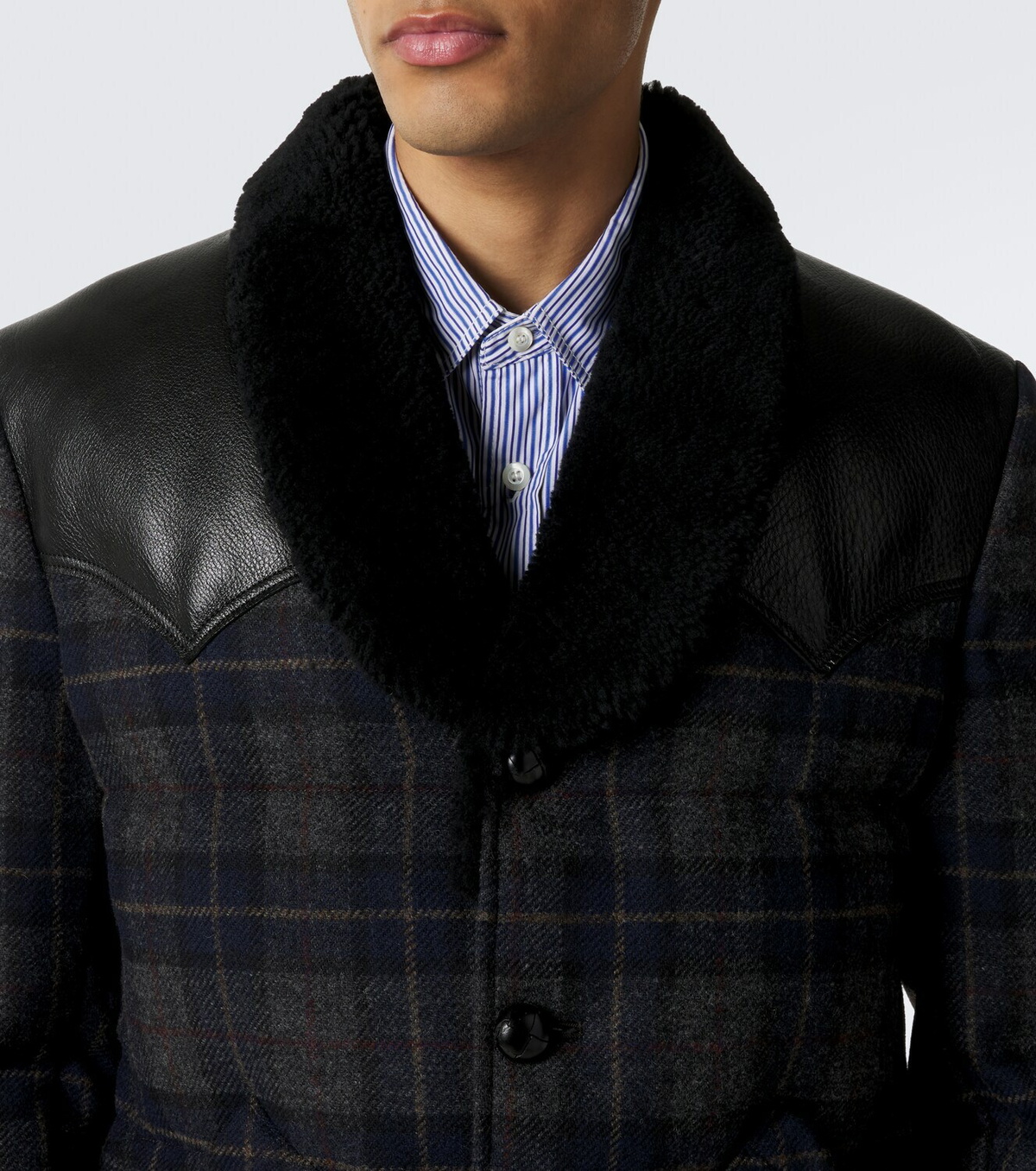 Junya Watanabe Leather-trimmed wool tweed down jacket