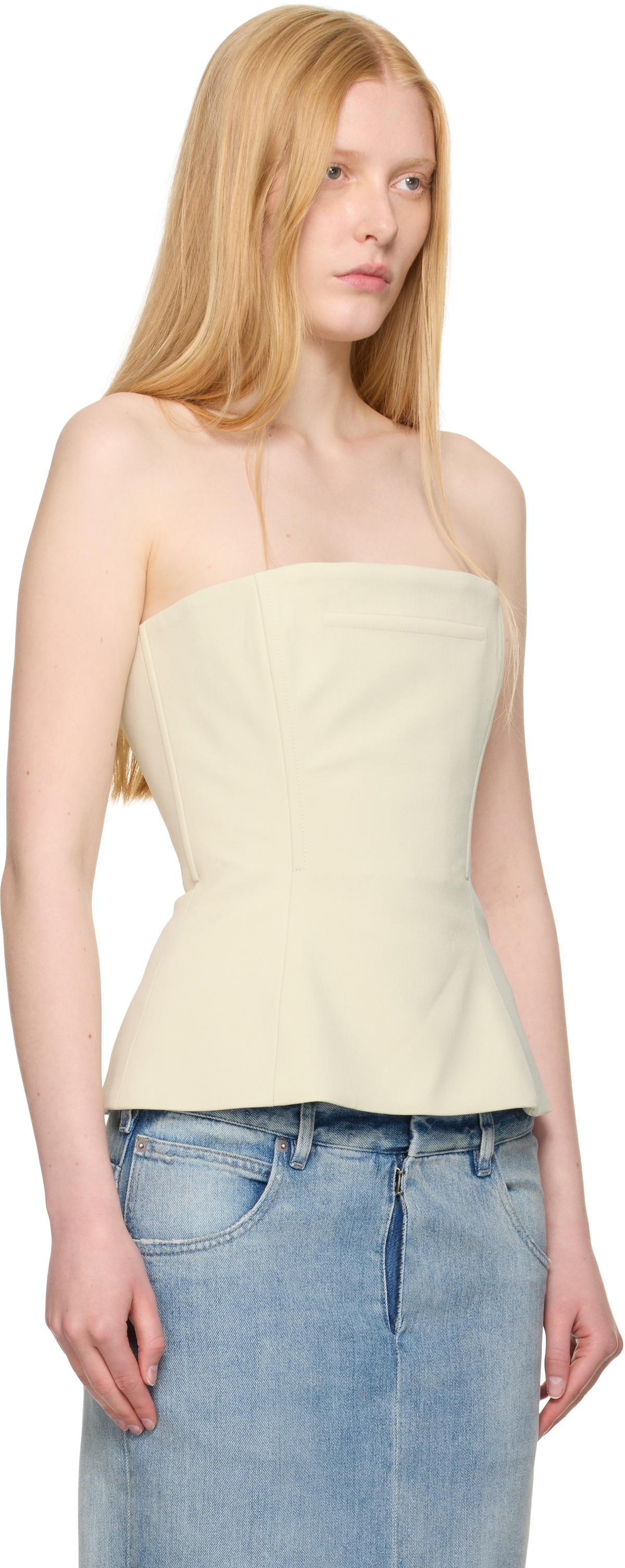 Jean Paul Gaultier SSENSE Exclusive Beige Topstitching Corset Top