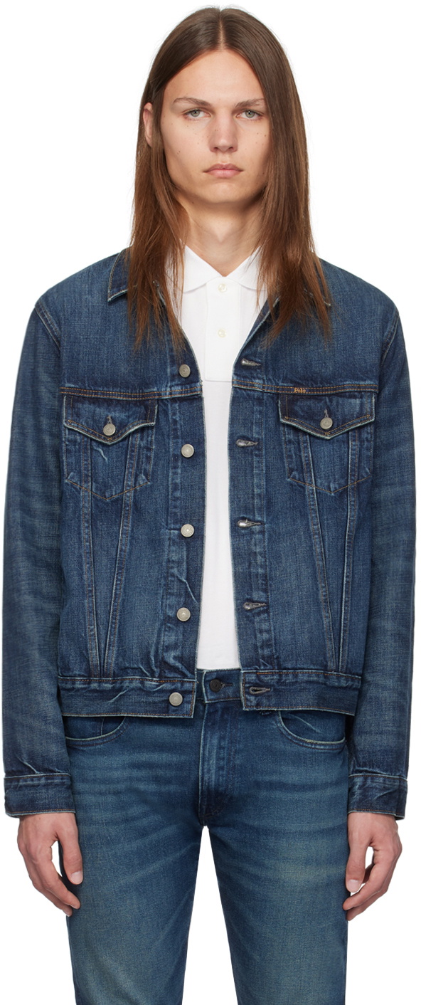 Blue Faded Denim Trucker Jacket by Polo Ralph Lauren on Sale