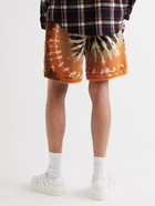 AMIRI - Leather-Trimmed Tie-Dyed Fleece Drawstring Shorts - Brown