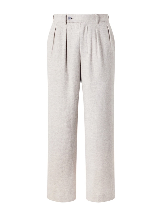 Photo: Blue Blue Japan - Straight-Leg Pleated Wool, Cotton and Yak-Blend Twill Trousers - Neutrals