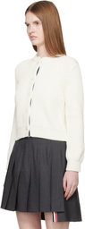 Thom Browne White Full Stitch Cropped Crew Neck Cardigan