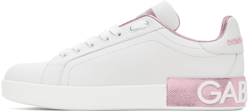 Dolce & Gabbana White & Pink Portofino Low Sneakers