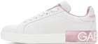 Dolce & Gabbana White & Pink Portofino Low Sneakers