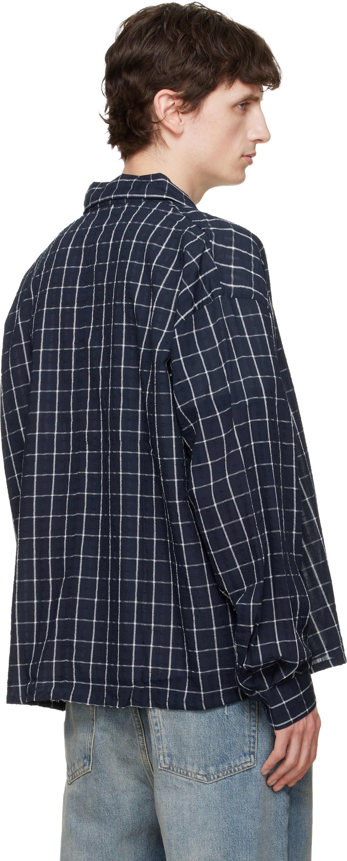 Won Hundred Navy Maza Check Shirt