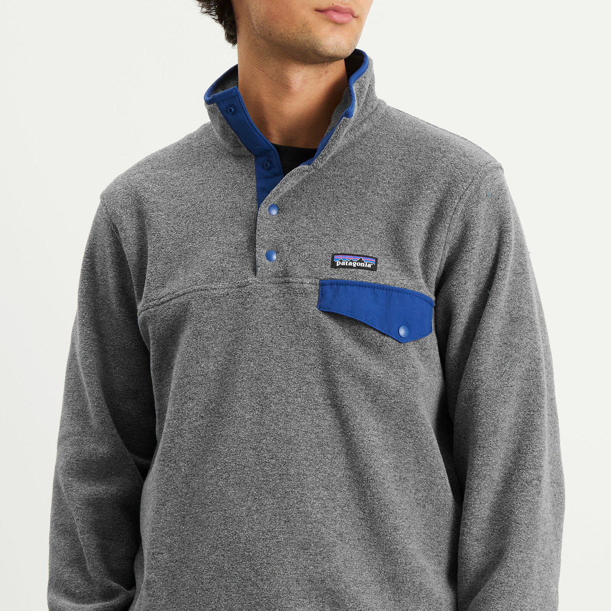 Patagonia Men's Lightweight Synchilla Snap-T Pullover in Nickel/Clement Blue