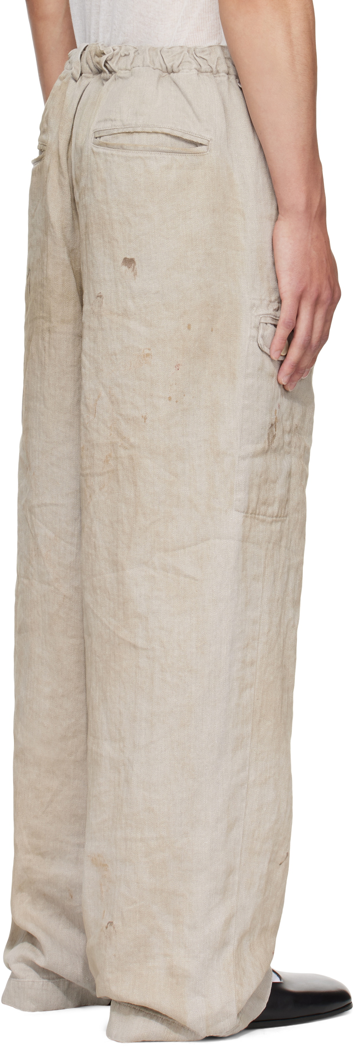 stein Beige Heavy Linen Herringbone Wide Easy Trousers