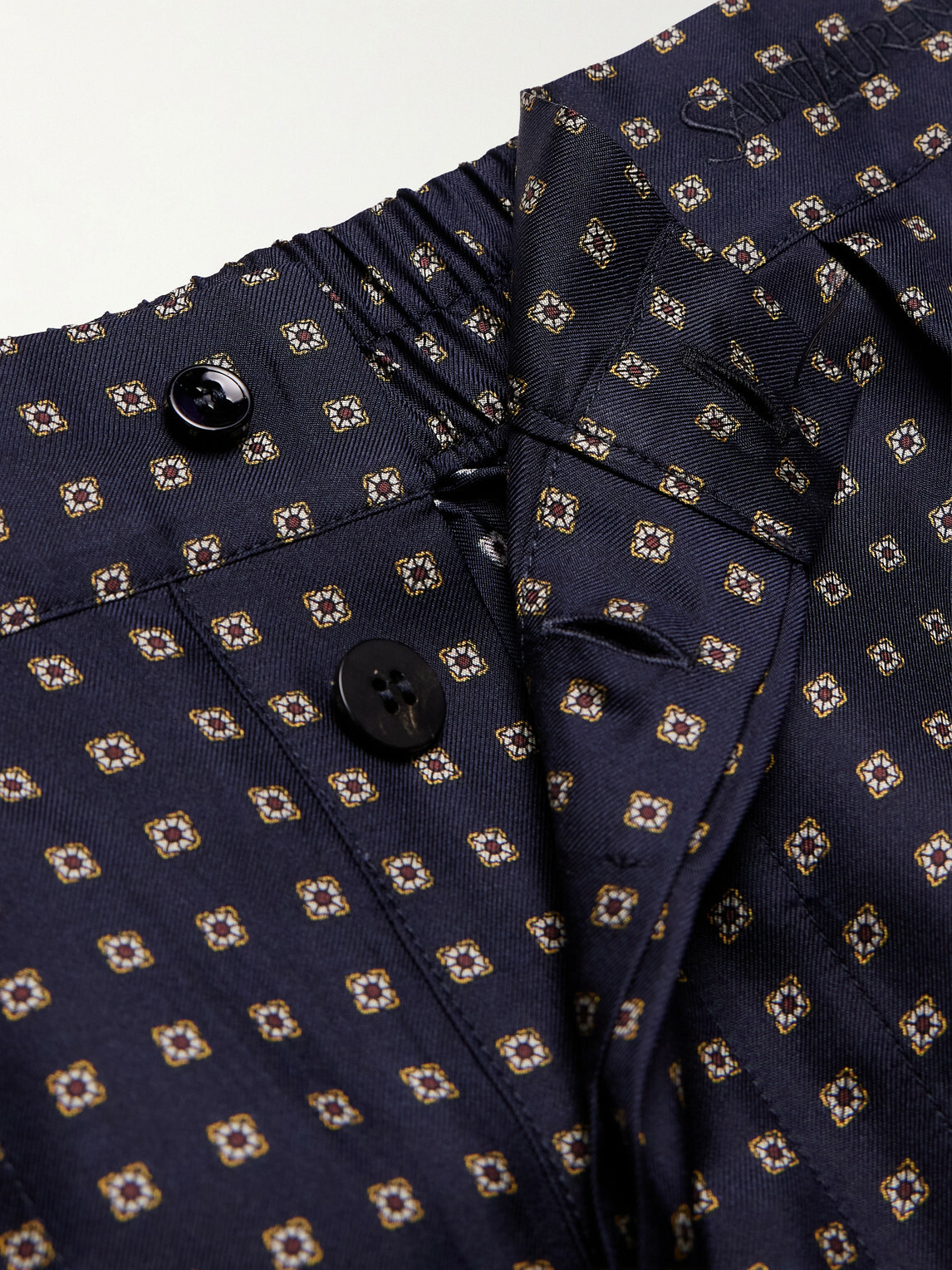 SAINT LAURENT - Straight-Leg Printed Silk-Twill Shorts - Blue