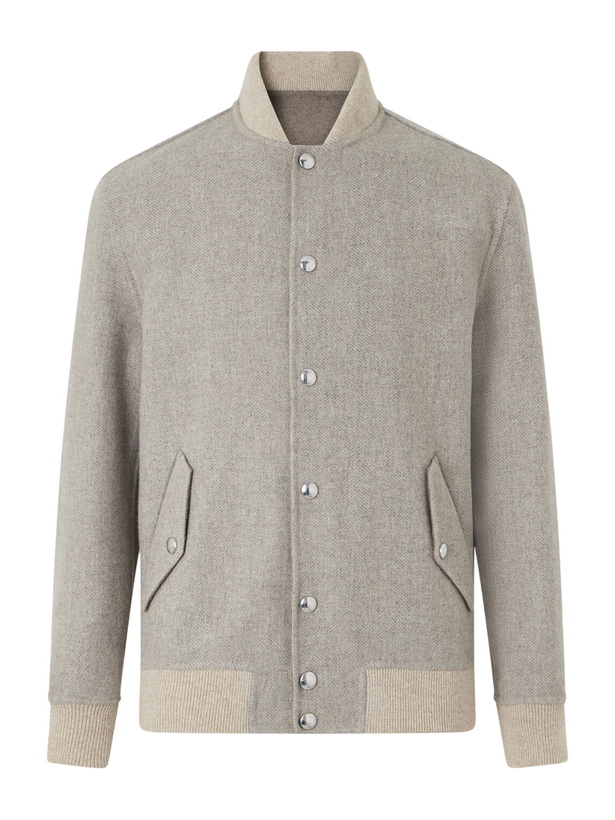 Photo: Eleventy - Wool and Cashmere-Blend Herringbone Bomber Jacket - Neutrals