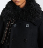 Sacai Layered leather-trimmed wool coat