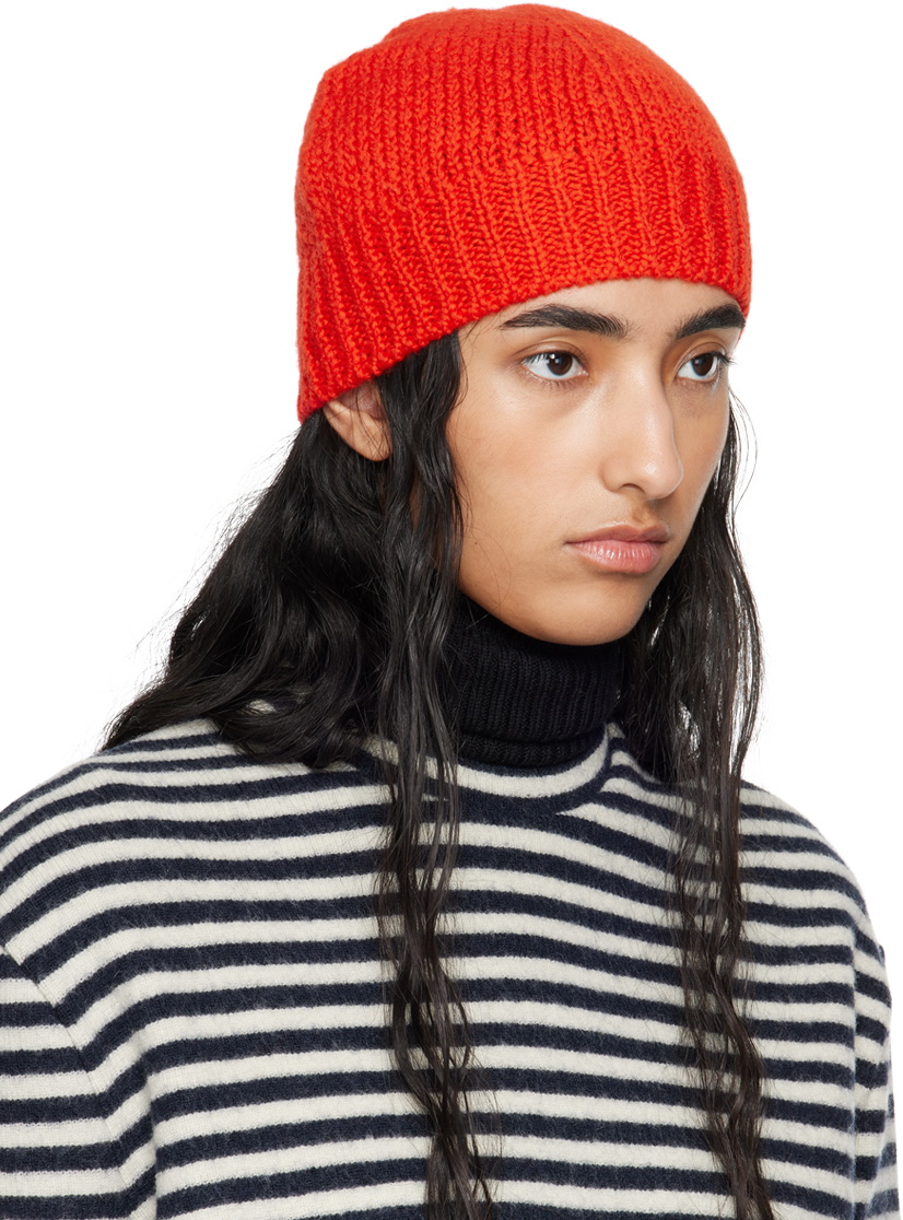Jil Sander Red Irregular Texture Wool Beanie