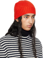 Jil Sander Red Irregular Texture Wool Beanie