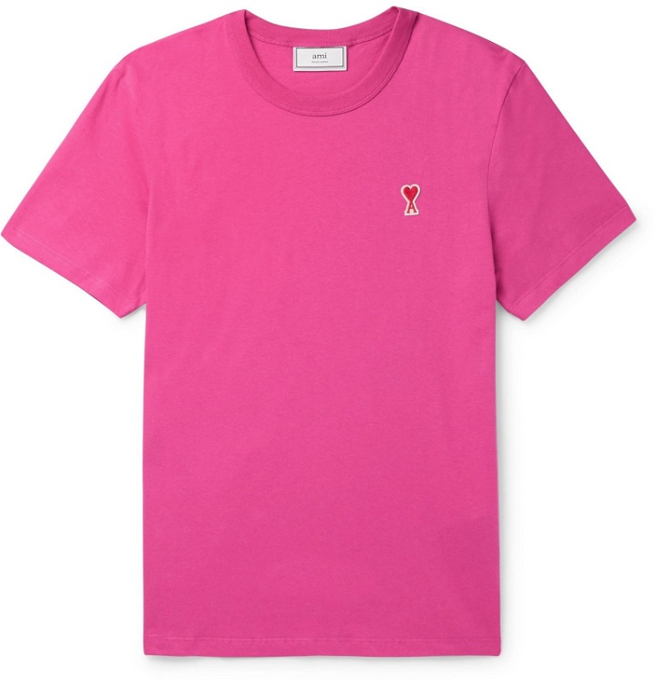 Photo: AMI - Logo-Appliquéd Cotton-Jersey T-Shirt - Pink