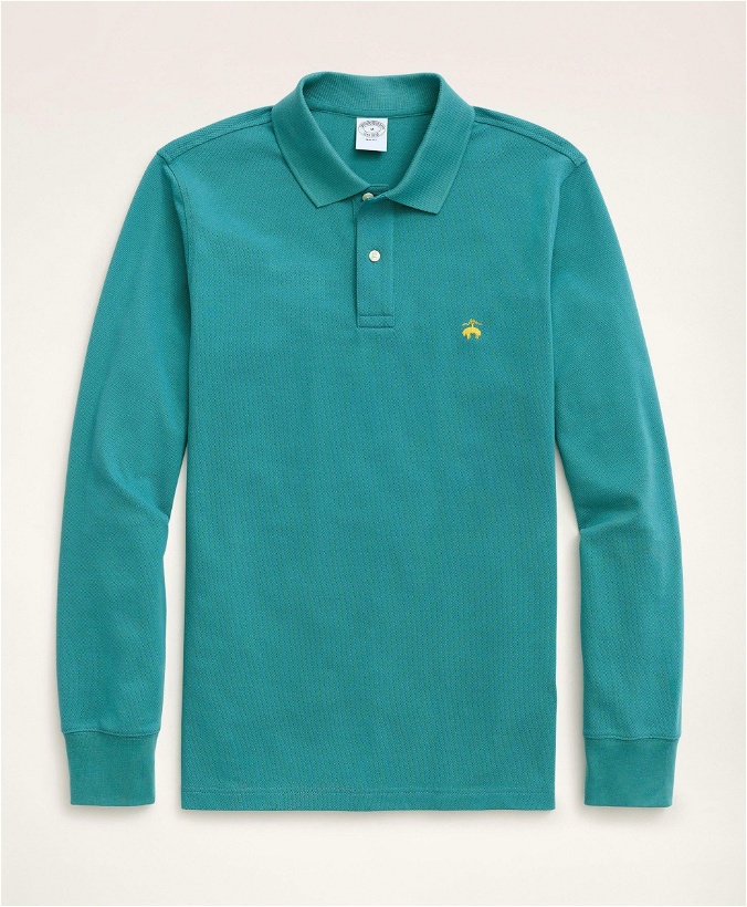 Photo: Brooks Brothers Men's Golden Fleece Slim Fit Stretch Supima Long-Sleeve Polo Shirt | Teal