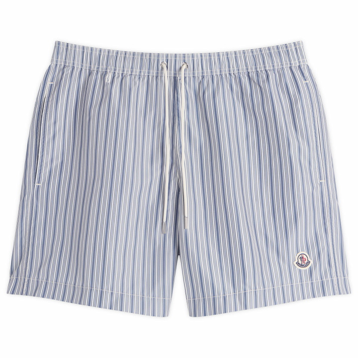 Photo: Moncler Men's Stripe Swimshorts in White Blue