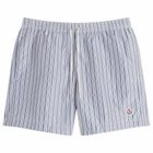 Moncler Men's Stripe Swimshorts in White Blue