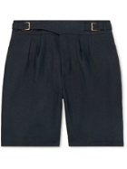 ANDERSON & SHEPPARD - Gurkha Pleated Linen Shorts - Blue