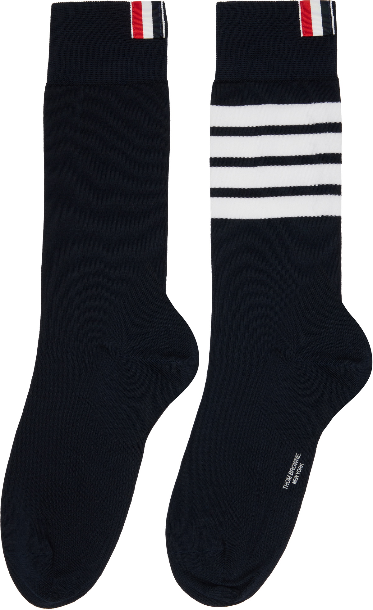 Thom Browne Navy Cotton 4-Bar Mid Calf Socks